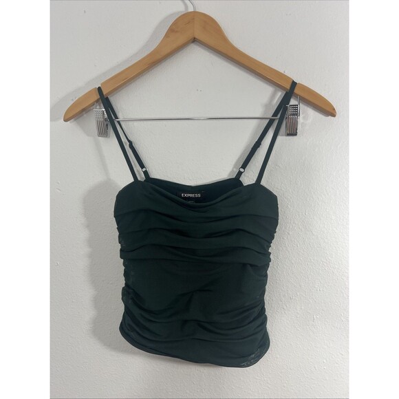 Express‎ Top Womens XS Green Body Contour Mesh Crop Ruched 90s Y2K - Picture 1 of 8